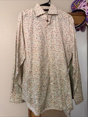 Thomas Dean White Long-Sleeve Shirt with Multicolor Confetti Print